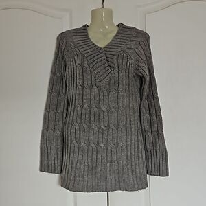 Seductions Knitted Long Sleeves Sweater Medium Gray